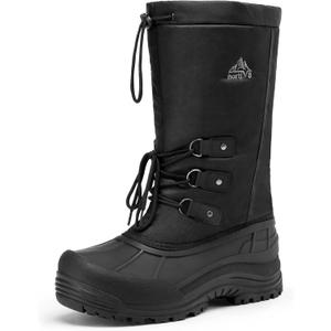 NORTIV 8 Men's Waterproof Winter Snow Boots Insulated Fur Liner Lightweight Outdoor Tall Boots (6, Black-2m)