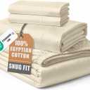 100% Egyptian Cotton Queen Size Bed Sheet set - Naturally Breathable & Durable Winter Comfort Queen Bed Sheets Set, Ultra-Soft Hotel Luxury Comfort with 15" Deep Pocket, Silky Sateen Weave - Ivory