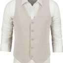 Furuyal Men Suit Casual Wedding Suits Linen Suits for Men 2 Piece Suits Groomsmen Tuxedos Summer Beach Prom Vest and Pants Set Beige-XL