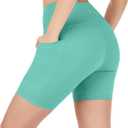 Nirlon NirLUX Yoga Shorts for Women - Soft Womens Workout Leggings for Gym & Yoga - Womens Biker Shorts with Pockets (14, Pool Blue)
