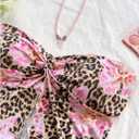 GORGLITTER Women's Leopard Tube Top Floral Twist Front Split Strapless Asymmetrical Hem Bandeau (L)