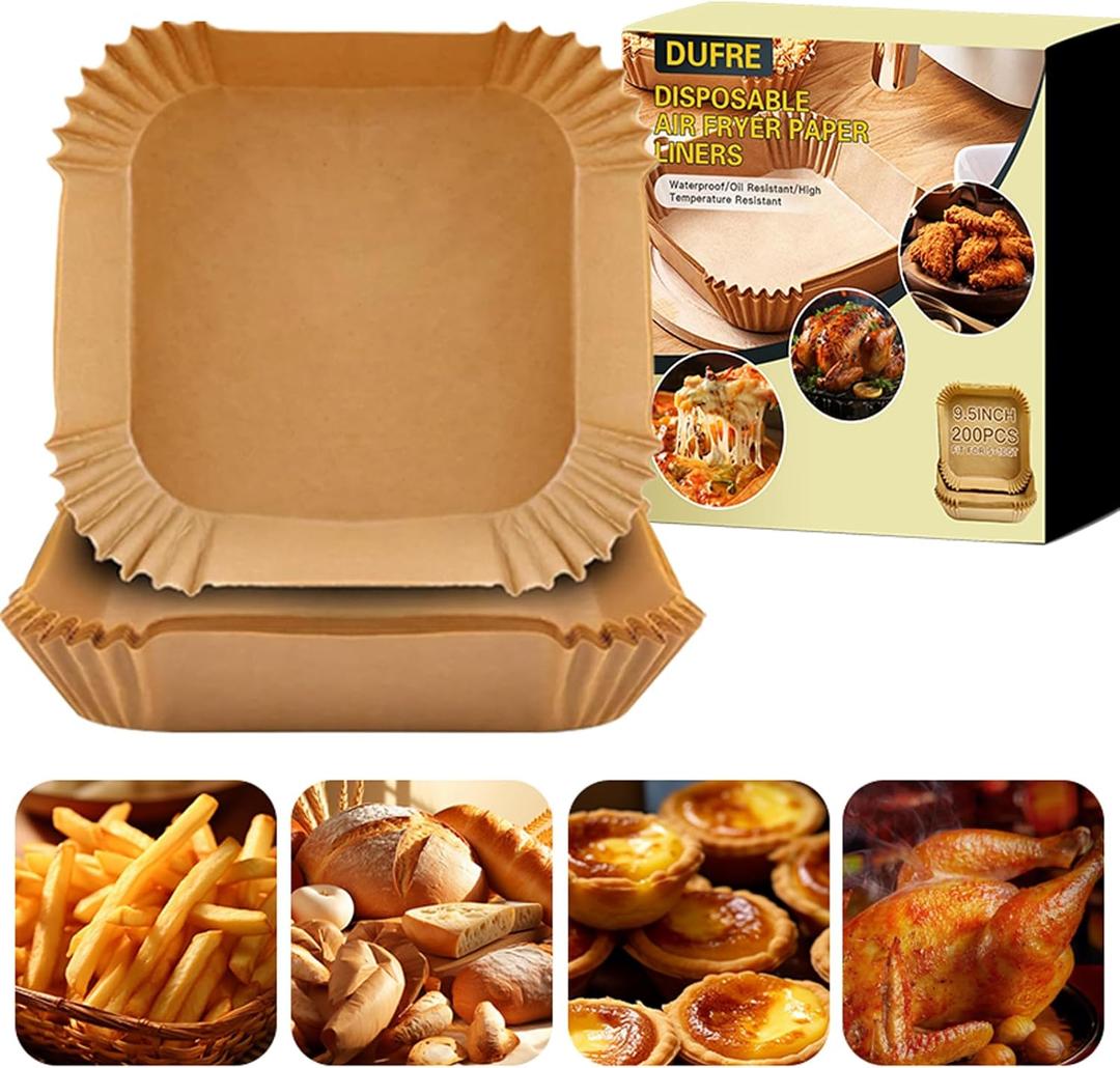 DUFRE 150Pcs Air Fryer Paper Liners 9.5 INCH [ Fit 5-10 QT] Parchment Paper, Disposable Square Paper for Air Fryer Non-stick Oil-proof Waterproof for Baking, Microwave, fathers day for dad