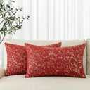 AVOIN colorlife Gold Foil Velvet Throw Pillow Covers 12 x 20 Inch, Red Luxury Accent Cushion Case Glitter Decoration for Home Sofa Couch Set of 2