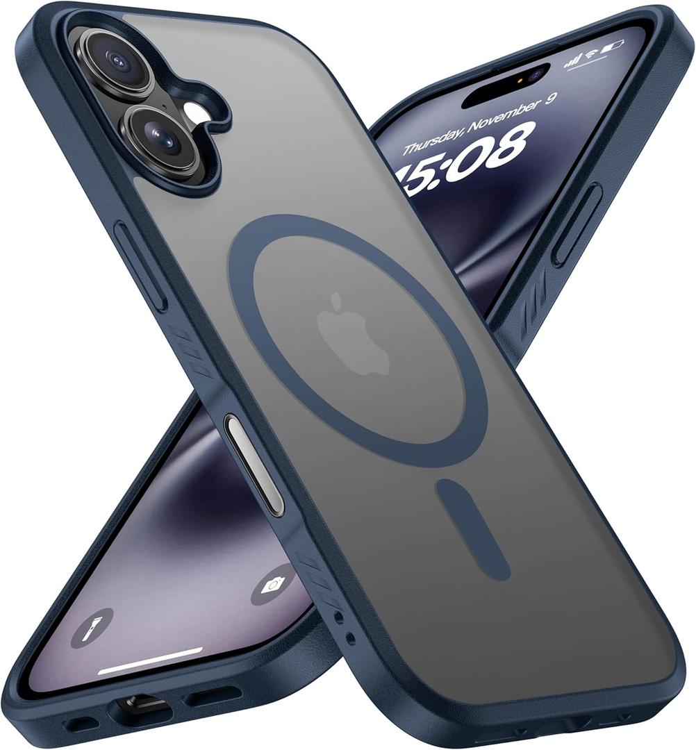 CellEver Strong Magnetic for iPhone 16 Case with Camera Control Capture Button [Camera Protection] [Military Drop Protection] [Compatible with MagSafe] Slim Translucent Matte Cover, Navy Blue