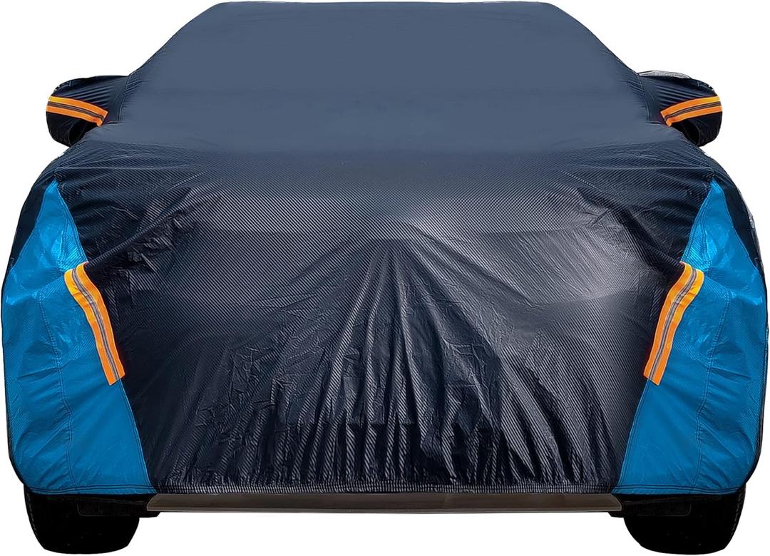 Car Cover Waterproof All Weather for Automobiles, 6 Layers Outdoor Full Exterior Cover Rain Sun UV Snowproof Protection with Zipper Cotton, Mirror Pocket for SUV (185-190 inch) (Blue)