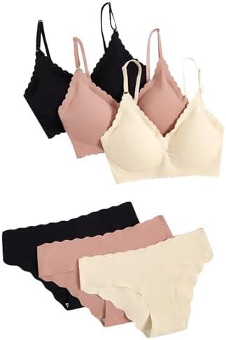 Verdusa Women's 6 Piece Seamless No Show Everyday Bra and Panty Set Scalloped Lingerie Sets, Medium