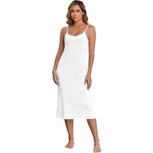 Long Slip Dress for Women Adjustable Spaghetti Straps Full Slip for Women Under Dresses Cami Midi Dresses Nightgown (Small, White)