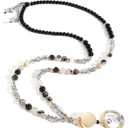 Lanyards for ID Badges and Keys,Natural Stone Beaded Teacher Lanyard for Women,Retractable Lanyard with ID Holder Cute Lanyards (Black Tourmaline Quartz)