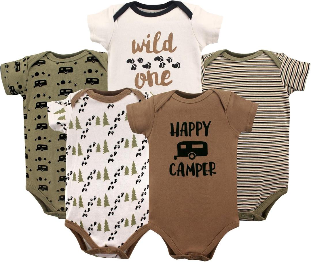 Luvable Friends Unisex Baby Cotton Bodysuits (9-12 Months, Happy Camper) 6 Pcs