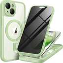 for iPhone 15 Case, Compatible with MagSafe, Built-in Privacy Screen Protector and Camera Protection, Anti Spy Full Body Dustproof Shockproof Hard Phone Case 6.1", Mint Green