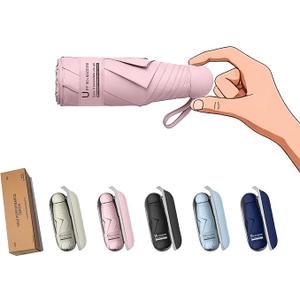 BAODINI Travel Mini Umbrella for Purse With Case Small Compact UV Sun Protection Sun Lightweight Tiny Pocket Manual Open Close Umbrella for Women Kids and Men