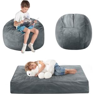 ILPEOD Kids Bean Bag Chair Bed  Convertible Lazy Chair to Floor Mattress with Filler  Small Beanbag Chair for Boys and Girls  Floor Couch Sofa in Bedroom, Classroom, Reading Nook  Charcoal