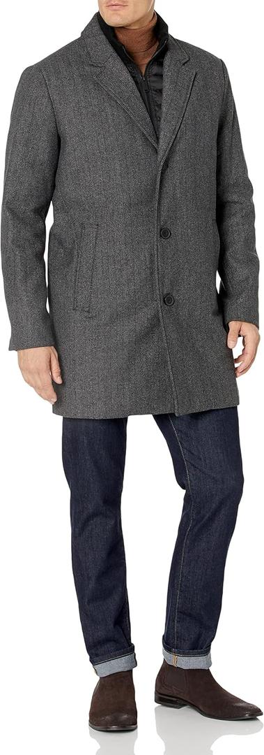 DOCKERS Men's Henry Wool Blend Top Coat (X-Large Tall, Charcoal Herringbone)