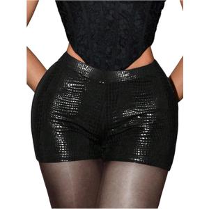 Milumia Women's Pu Leather Shorts Low Waisted Mini Shorts Clubbing Rave Outfits, Large (Black)