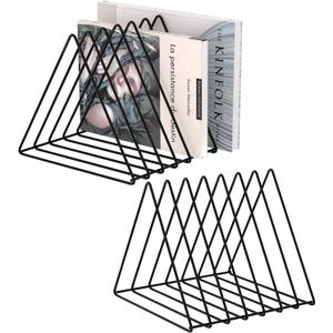 Urban Deco Triangle Desk Organizers Metal Wire Magazine Holder 7 Sections Decorative Organizer Vinyl Record Storage Office File Organizer For Desk - Black Magazine File Holder - Pack of 2