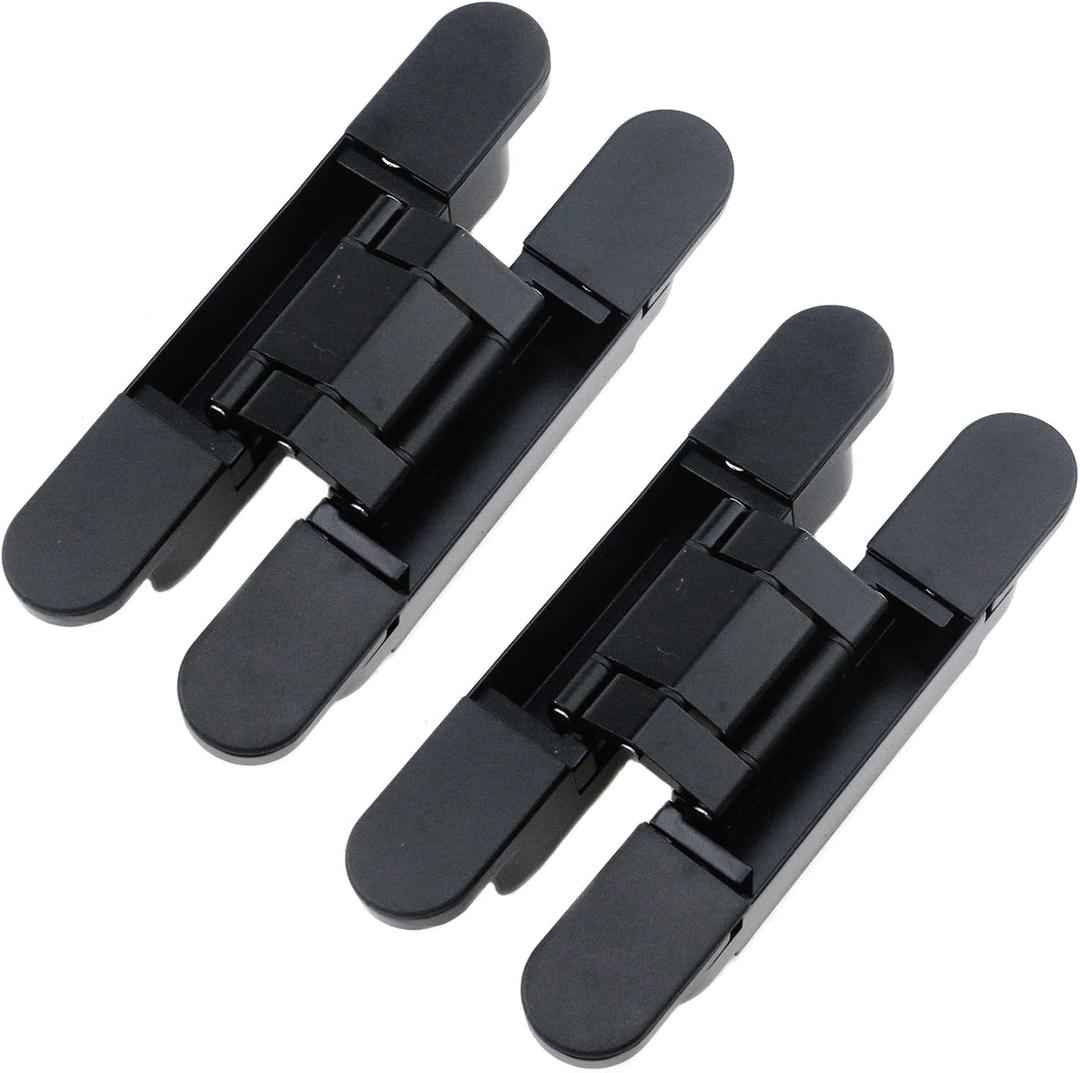Coshar Heavy Duty Door Hinges Invisable Door Hinges Hidden Door Hinges 5.9 Inch 3 Way Adjustable Butt Hinge, 88lb Weight Capacity (Black, 2 Hinge)