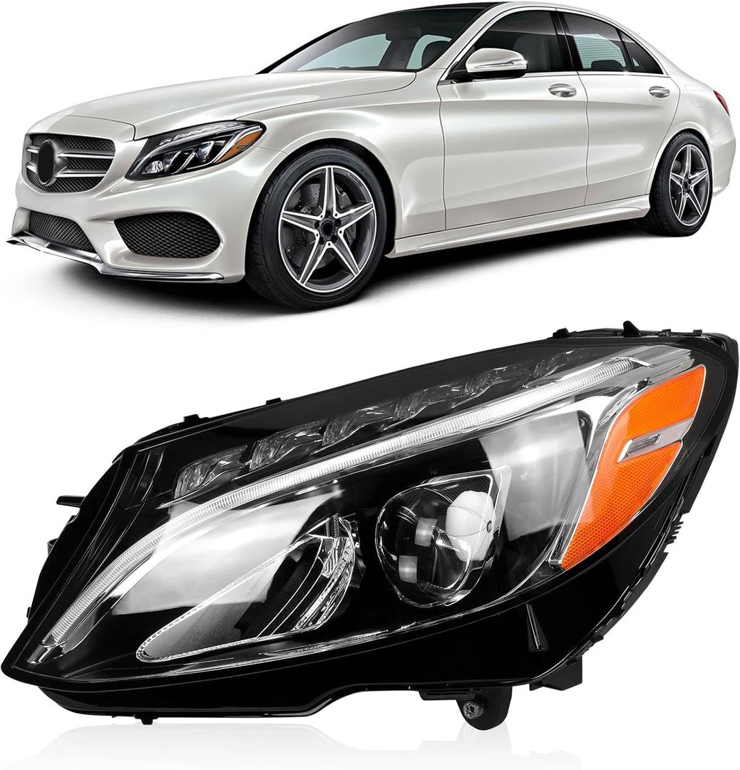 LED Headlight Assembly Fit for 2015-2018 Mercedes Benz C-Class W205 C300 C180 C200 C250 C43 C63 C350E, Front Headlight Headlamp w/LED DRL Projector Replace A2059067703, A2059063004 (Left Driver Side)