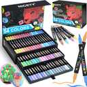 NICETY 54 Colors Acrylic Paint Markers Dual Tip Acrylic Paint Pens with 15mm Brush Tip & 1mm Fine Tip Water-Based Non-Bleed Paint Markers for Rock, Wood, Glass, Metal, Fabric, Ceramic, Canvas