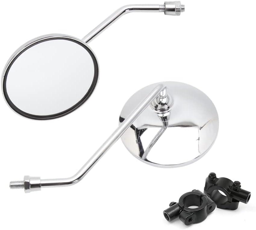 DREAMIZER Motorcycle Rear View Mirror - 7/8" 10MM Handlebar Side Mirrors Chrome Universal Compatible with CB 400 750 XT25 XVS VRZ 1800 GT750 CRF450 - Round
