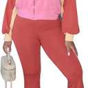 HBQ Women's Color Block 2 Piece Tracksuit Sets Long Sleeve Zip Up Crop Jacket and Flare Pants Casual Y2K Outfit-Orange Red-XL