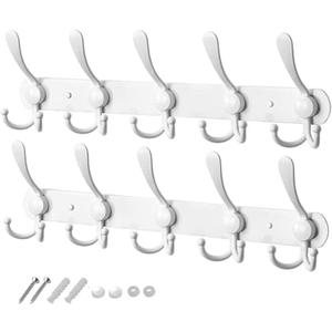 GlazieVault White Coat Hooks for Wall - Stainless Steel Coat Racks (2 Pack) - Heavy Duty White Coat Hooks Wall Mounted - Premium Design Rust Free White Coat Hangers Wall Hoks
