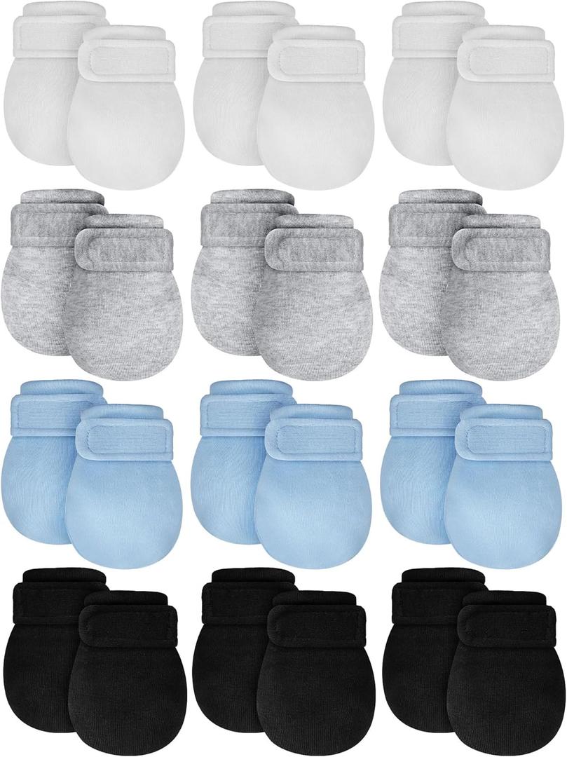 Newcotte 12 Pairs Adjustable Preemie Baby Mittens No Scratch Newborn Cotton Breathable Gloves Warm Mitts for Boys Kids (Fresh Colors)