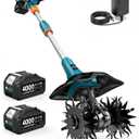 Seesii Cordless Tiller Cultivator, 20V Electric Tiller for Gardening with 2 x4.0Ah Batteries, 9" Tilling Width 6.6" Depth, Lightweight Adjustable Handle Rototiller for Lawn, Weeding & Soil Cultivation
