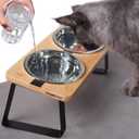 Elevated Cat Bowl Stand for Food and Water  Anti-Vomit Raised Feeding Station with Tilted Stand  Removable Stainless Steel Bowls, Anti Slip Bamboo Base, Dishes for Cats, Kitten, Small Dogs & Puppies