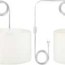 PATIKIL Plug in Pendant Light, 2 Pack 15Ft Rope Cord Hanging Lamp Fixture with ON/Off Switch, Linen Fabric Shade E26/E27 Bulb Socket for Bedroom Kitchen Living Room, Beige White