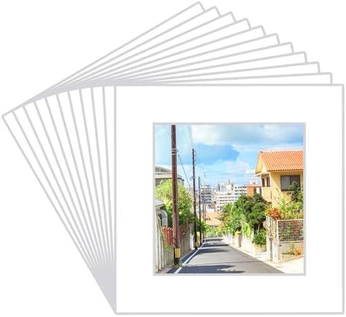 15 Pack 12x12 White Picture Mats, Frame Mattes for 8x8 Pictures Display Photo Frame Mat Core Bevel Cut Mat Board Show Kit for Photos, Prints, Artworks