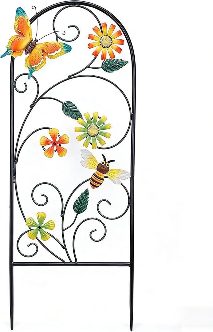 WENTTUO Decor for Outside 33 Inch Decorative Garden Stakes with Flowers Dragonflies Metal Yard Decorations for Outdoor Patio Lawn Backyard
