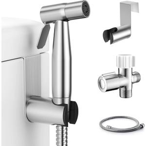 Handheld Bidet Sprayer for Toilet, Muslim Shower Water Jet Spray for Toilet, Bidet Faucet Cloth Diaper Sprayer for Baby Wash, Adjustable Water Pressure with Bidet Hose for Feminine Wash (1 SET, Brushed Nickel)
