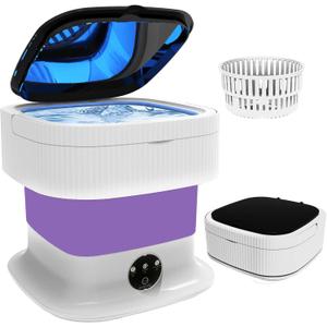 Portable Washing Machine, 15L Foldable Mini Washer & Spin Dryer, Collapible Compact Washer, Small Folding Laundry Washing Machine, Socks, Baby Clothes, Underwear, Dorm, Camping, Apartment, RV, Purple