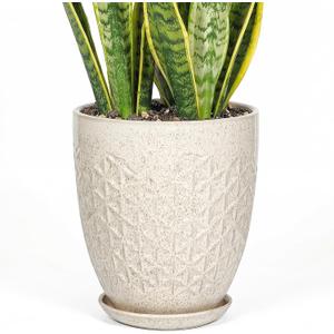 11.8 Inch Flower Pots for Indoor Plants,Ceramic Planter with Saucer Drainage Leak-Proof Mesh Gardening Gloves (Silk-White)