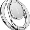 Doflyesky Magnetic Phone Grip Holder Kickstand, Gym Double Adjustable Finger Ring Grip and Stand, Compatible with PopSockets MagSafe Ring Removable for iPhone (Silver)
