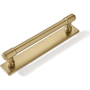 khtumeware 5 Pack 5 inch (128 mm) Center to Center Brushed Gold Cabinet Pull Backplate with Base Plate Zinc Solid Brushed Brass Kitchen Cabinet Handles Drawer Pulls Cabinet Hardware