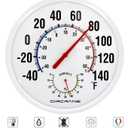 Circrane 13.25 Inch Round Thermometer with Hygrometer, Large Indoor Wall Patio Bimetal Weather Thermometer, No Battery Required, White