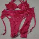 Avidlove Lingerie for Women Underwire Bra and Panty Sets 5 PCS Satin Lace Lingerie Set with Garter Belts, 2 XL, Rose Pink