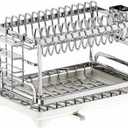TarnorLe Double Layer Dish Drying Rack, Storage Super Large Bowl Dish Rack, Multifunctional Kitchen Countertop with Drain Pan, 304 Stainless Steel Kitchen Drying Rack, Tableware, Glass Drying Rack, 17 * 12 * 11 inches