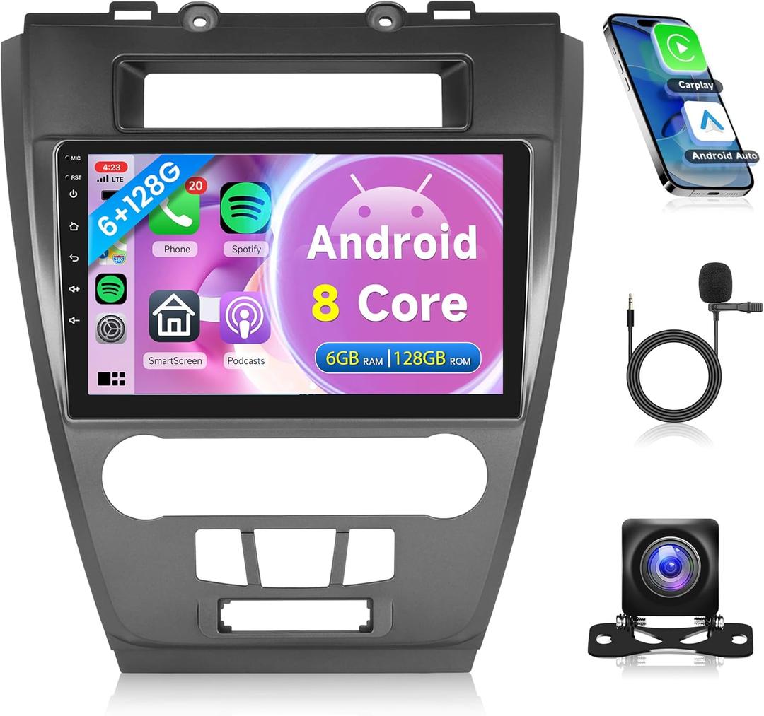 8 Core 6G+128G for Ford Fusion Mondeo Mustang 2009-2012 Android Car Stereo Wireless Carplay Android Auto, Rimoody 10.1 Inch Touch Screen Car Radio GPS DSP Bluetooth FM WiFi Mirror Link Backup Camera