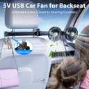 Car Fan for Backseat kids with Retractable Long Arm, [Comes with Car Charger] USB Car Seat Fan Headrest 360 Degree Rotatable 3 Speeds Separate Control for Vehicles SUV RV
