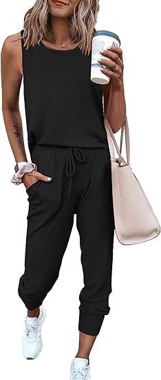  PRETTYGARDEN Women's Two Piece Outfit Sets Casual Summer Sleeveless Crewneck Tops and Sweatpants Active Tracksuit Lounge Wear, XXL