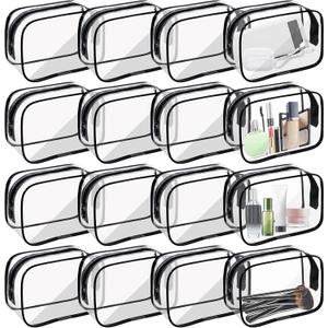 16 Pcs Clear Makeup Bags Bulk, Clear Travel Toiletry Bag for Women Men, PVC Waterproof Travel Small Pouches with Zipper Organizer, 5.9" x 3.9" x 2.8"