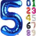 5 Balloon - Metallic Blue Birthday Number Balloons, 40 Inch Large Foil Balloons for Men Women Boys Girls Metallic Blue Themed Birthday Decorations