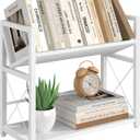 ELITEROO Desktop Bookshelf Organizer, 2 Tier Wood Desk Shelf for Tabletop Storage, Small Book Rack for Office, Home, or Study, Mini Bookcase for Book Display, Decor, and Supplies, White
