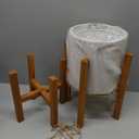 2-Piece White Metal Planter Set with Wood Stand, Indoor Mid Century Modern Planters with Drainage, 8" & 10"