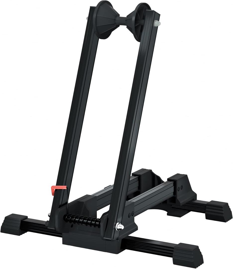 Sports Foldable Alloy Bicycle Stand Bike Floor Parking Rack Steady Wheel Holder Fit 20"-29" BikesIndoor Home Garage Cycling Storage Organizer Cycle Tires Rack Holder for Mountain and Road Bike (Black-1PC)