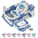 TPN Collapsible Baby Bathtub, Baby Bath Tub with Soft Cushion & Real-Time Thermometer, Baby Bathtub Infant to Toddler Tub (0-36 Months), Portable Travel Baby Tubs for Newborns (Blue)