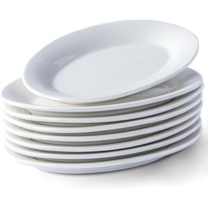 8 Inch Ceramic Appetizer Plates Oval, Porcelain Dessert Plates, Small Salad Plates Set, Small White Serving Plates for Salad, Appetizer, Snack, Sushi, Microwave, Dishwasher Safe, Set of 8
