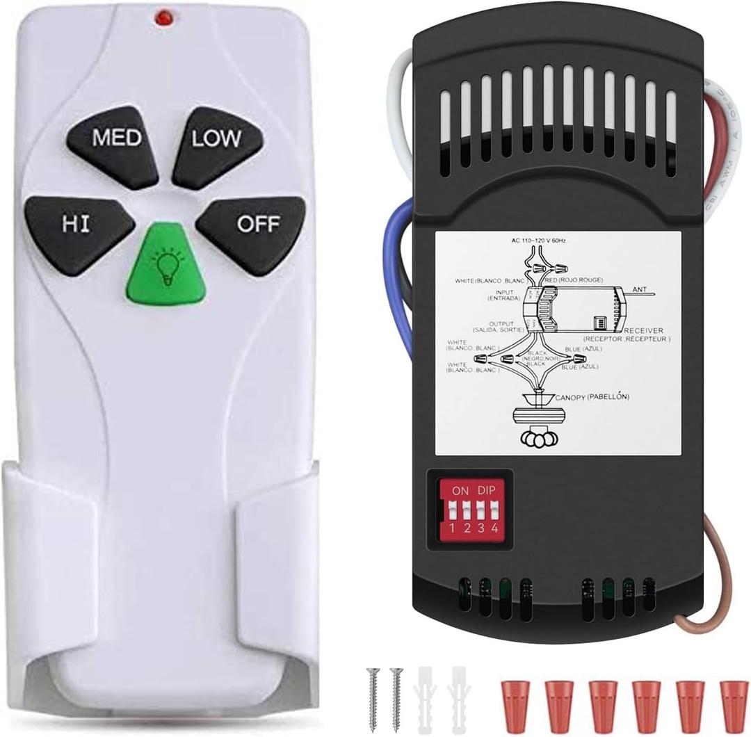 Universal Ceiling Fan Remote Control Kit, Replacement for Hunter/Harbor Breeze/Hampton Bay/Honeywell/Litex, with Receiver, 3-Speed, Light Dimmer, Replace FAN-53T 2AAZPFAN-53T FAN-11T KUJCE9103 UC7030T
